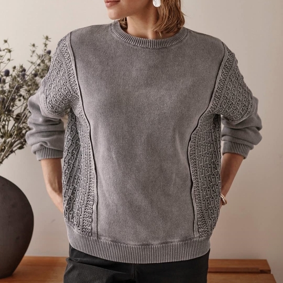 Pure Jill Sweaters - Pure Jill Elements Bohemian Stonewashed Textured Sweater. light grey smoke. Size